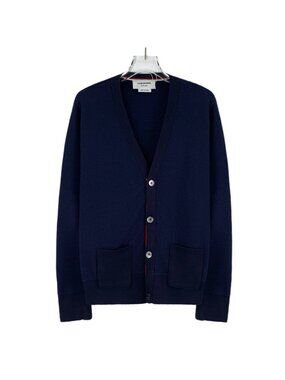 Thom Browne Navy Cotton V-Neck Cardigan